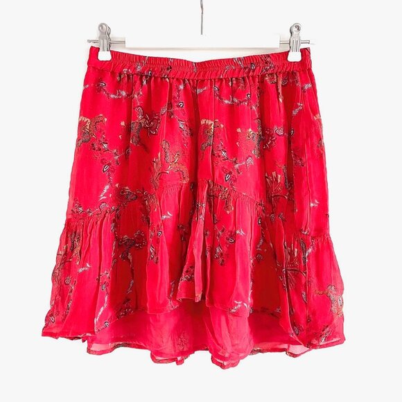 IRO Red Lilie Floral Print Asymmetric Mini Skirt Size 4 - Picture 4 of 11
